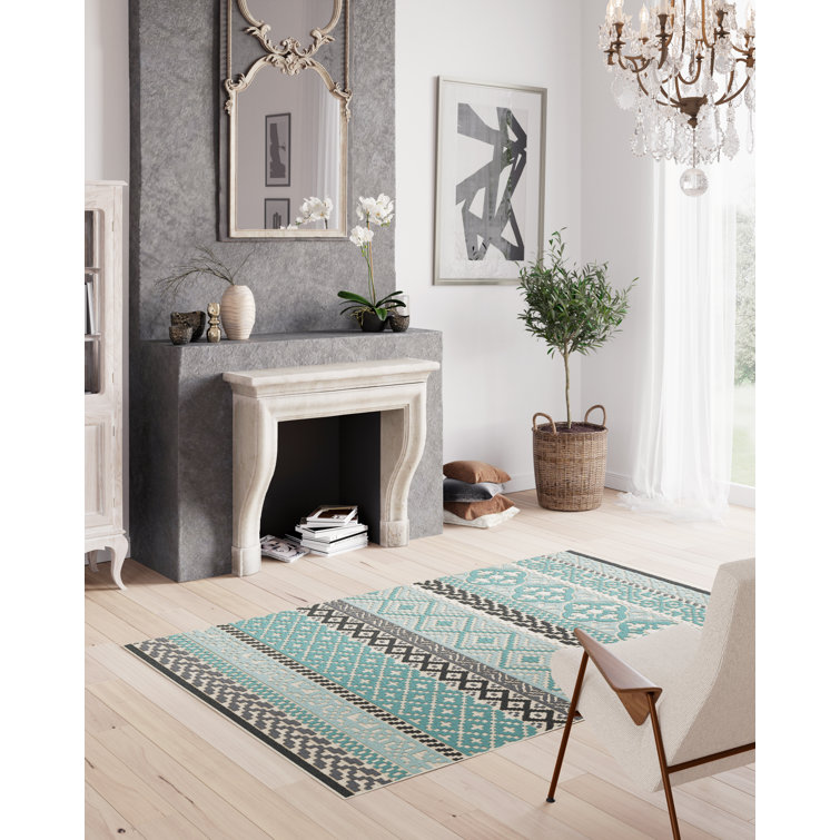 Mistana Fedler Teal Grey Indoor/Outdoor Rug & Reviews Wayfair.co.uk